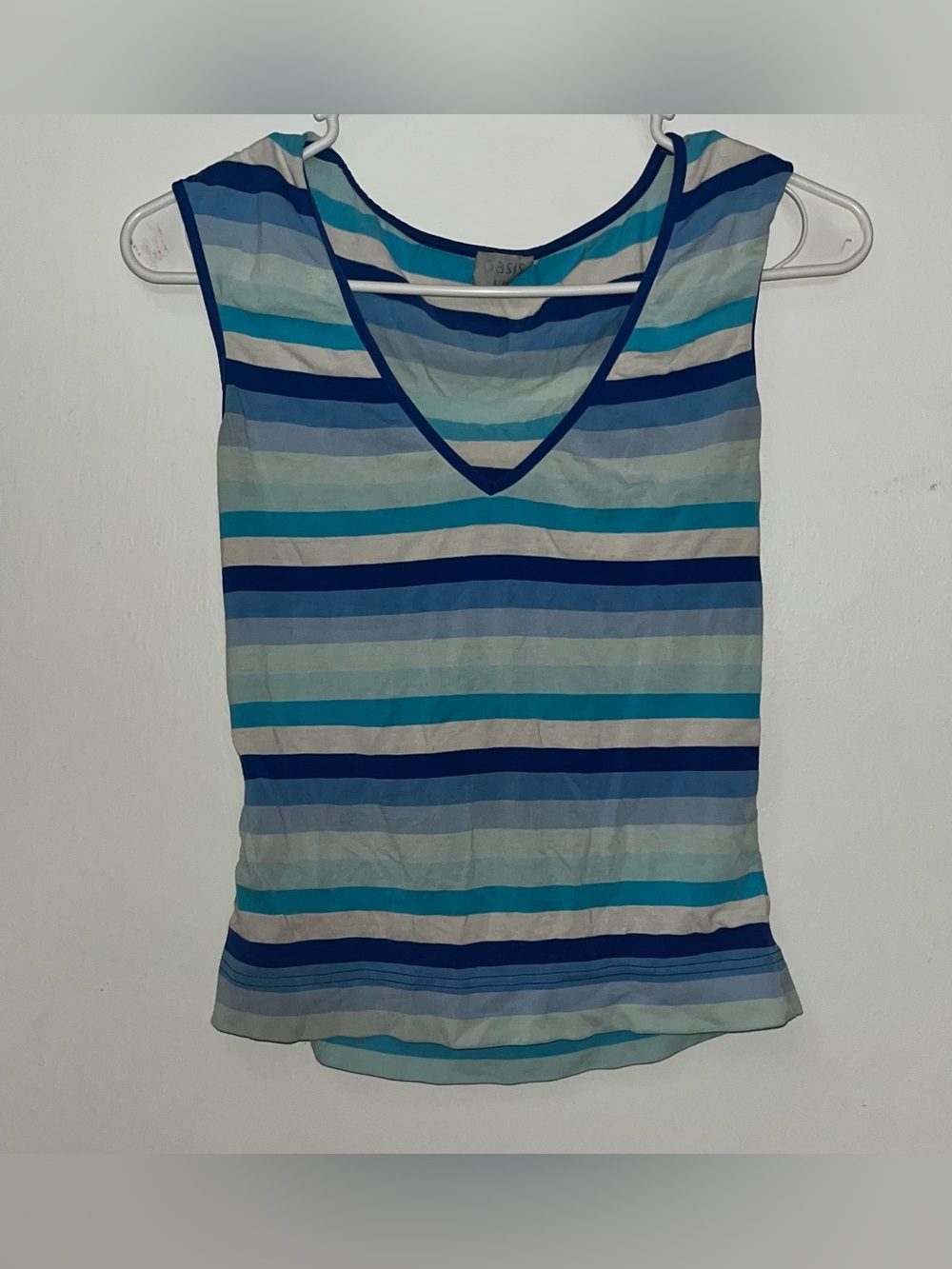 Oasis Striped V-Neck Tank in Blue and White